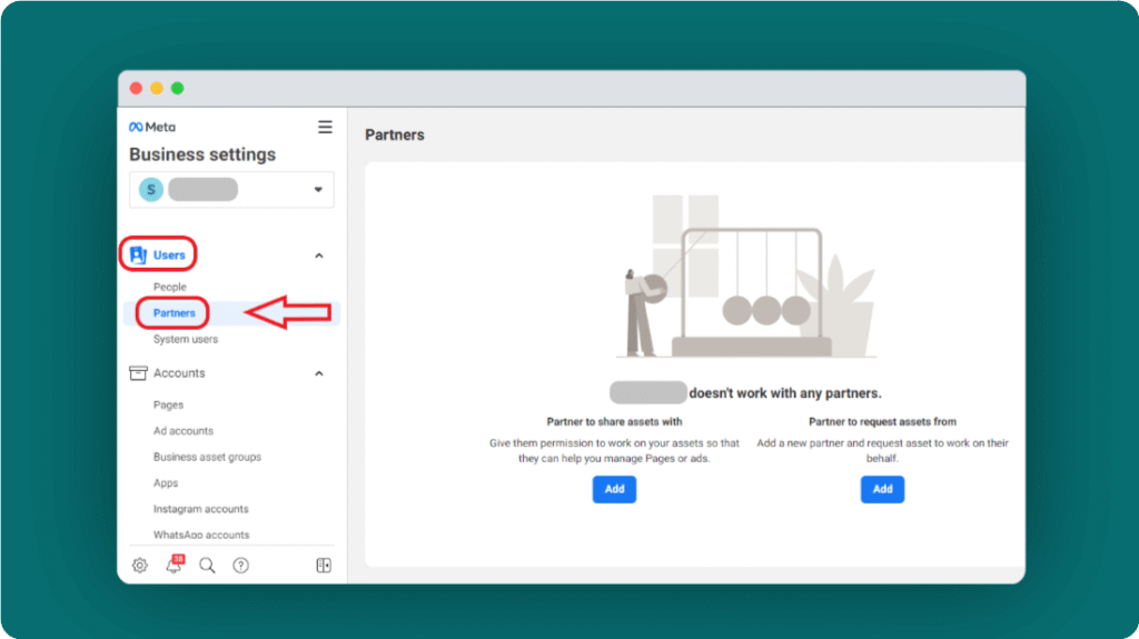 This shows how to add partner to facebook business manager