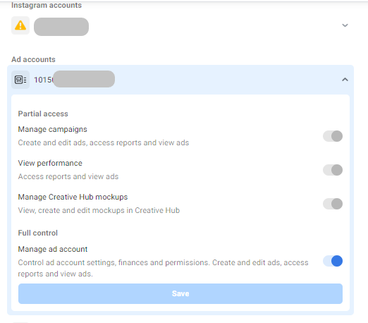 Facebook Manager- Instagram Accounts