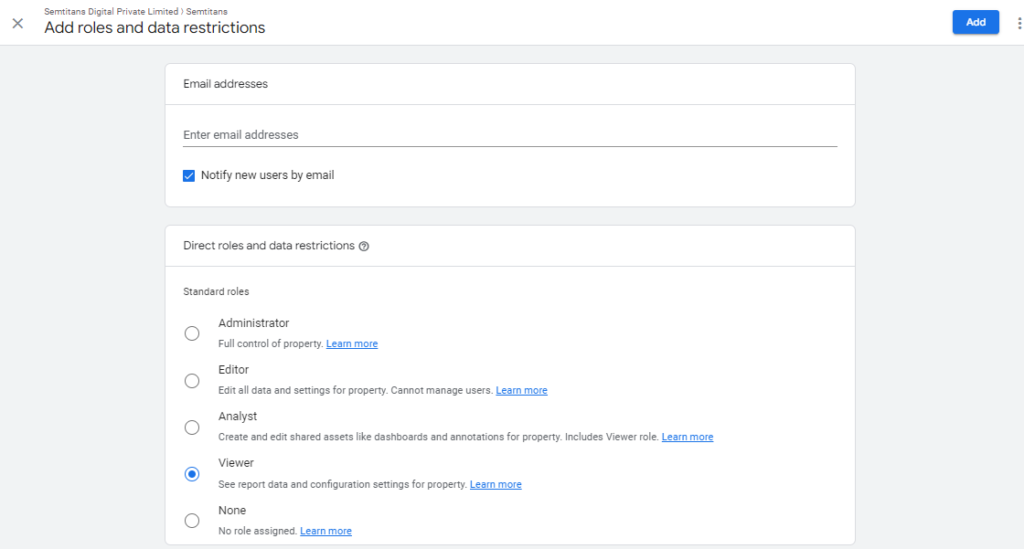 Google Analytics Add New User