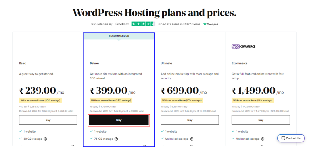 WordPress Hosting Plans and Prices