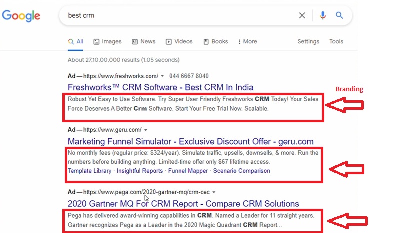 An ad copy for a Google Ads campaign in SERP