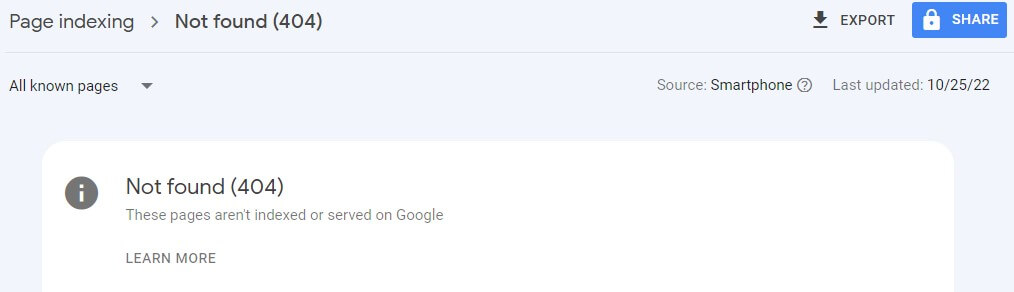 Page indexing Not found 404
