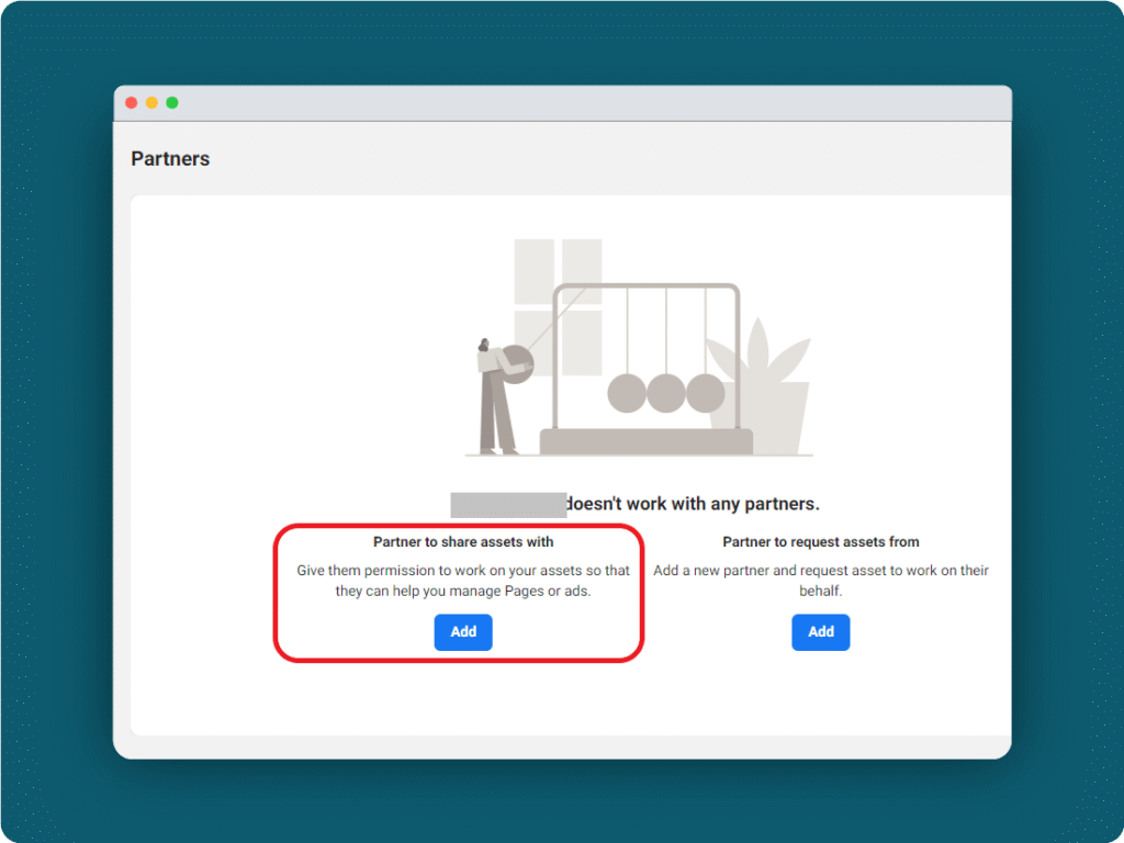 Choose Partner to share assets in Facebook business and add partner